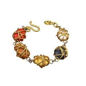 Jill Fagin Vintage 1990s Avant Garde Artisan Chunky Wrap Wire Bracelet Beads